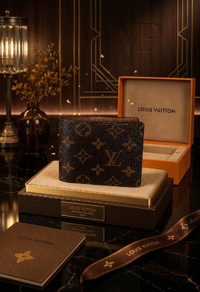 Louis Vuitton Monogram Card Holder Wallet with Keychain Brown/Pink