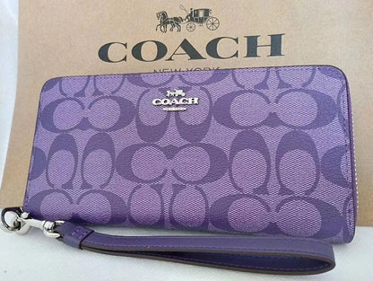 COACH Long Zip Wallet with Strap Purple Signature C4452 New
